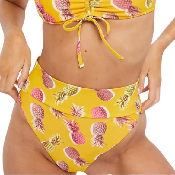 aerie Other - Aerie High Cut Cheeky Bottom SZ S Aloha Pineapple Print Bright Mustard